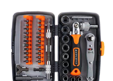 Buyohlic International 38 Pcs Interchangeable screw driver heads Set and 10 hex Drive Socket Set ratchet adjustable wrench All in One Screwdriver Set