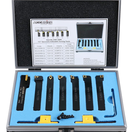 Buyohlic 7 Pieces Carbide Turning Tool Set Indexable Lathe Turning / Grooving / Threading Tool-1/2" Shank with Tin Coated Carbide Inserts Turning insert