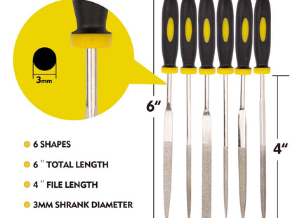 Buyohlic International 6-Pieces Needle File Set Hand Metal Files Flat Warding, Square, Triangular, Round, and Half-Round File.