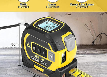 Buyohlic 3-in-1 Laser Tape Measure 196Ft Rechargeable Laser Measurement Tool & 16Ft Measuring Tape Movable Magnetic Hook Pythagorean Mode, Measure Distance, Area and Volume