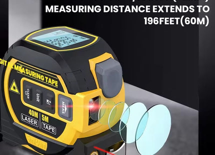 Buyohlic 3-in-1 Laser Tape Measure 196Ft Rechargeable Laser Measurement Tool & 16Ft Measuring Tape Movable Magnetic Hook Pythagorean Mode, Measure Distance, Area and Volume