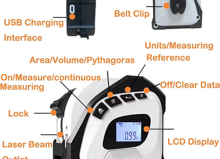 Buyohlic 2-in-1 Laser Tape Measure 131Ft Rechargeable Laser Measurement Tool & 16Ft Measuring Tape Movable Magnetic Hook Pythagorean Mode, Measure Distance, Area and Volume