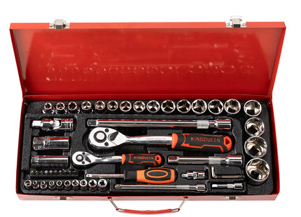 Buyohlic 41-Pieces Drive Socket Set 1/4'' and 1/2'' Metric and Imperial Sockets Quick Release Reversible Ratchet