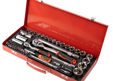 Buyohlic 41-Pieces Drive Socket Set 1/4'' and 1/2'' Metric and Imperial Sockets Quick Release Reversible Ratchet