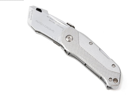 Buyohlic International Folding Utility Knife With 3 Blades Automatic Loading Light weight Aluminum Body