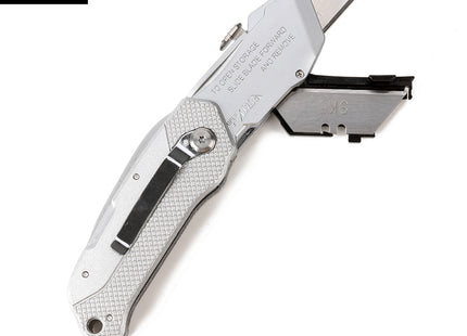 Buyohlic International Folding Utility Knife With 3 Blades Automatic Loading Light weight Aluminum Body