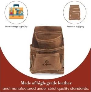 Heavy-Duty Suede Carpenter's Tool & Nail Bag – 10-Pocket Construction Pouch, Dark Tan