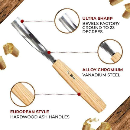 Buyohlic Wood Carving Tools, 12-Piece Wood Whittling Kit with Mallet and Canvas Case Woodworking Chisel Set for Beginners and Professionals